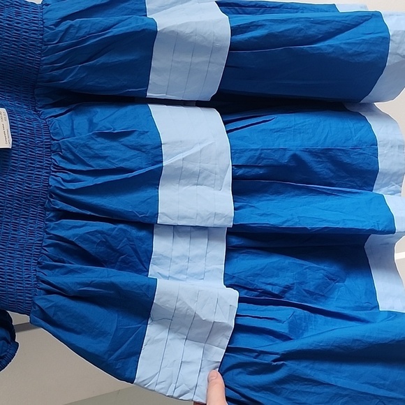 NWT English Factory Blue Puff Sleeve Tiered Smocked Mini dress size Large. - Picture 9 of 10